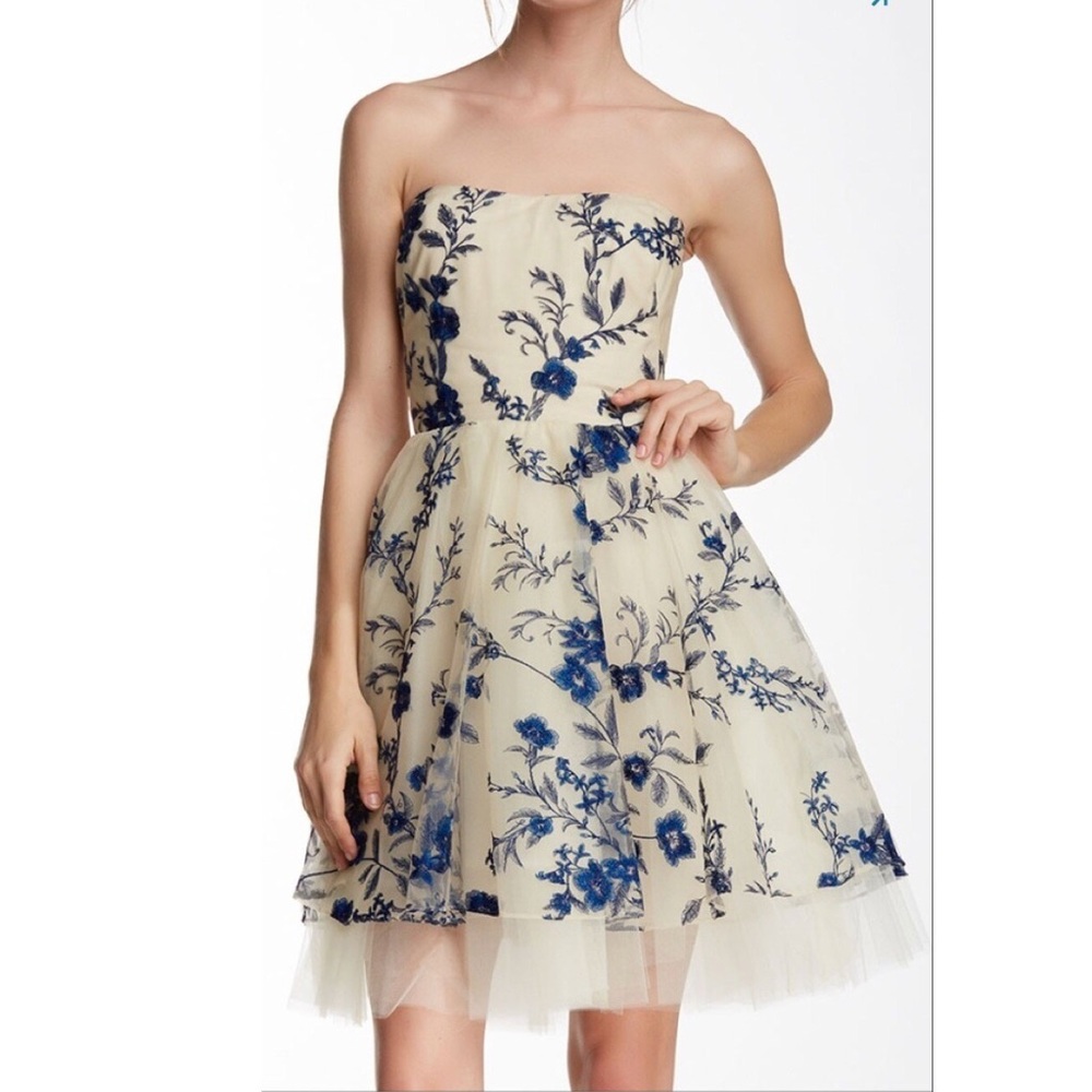 Marchesa Notte embroidered floral strapless dress